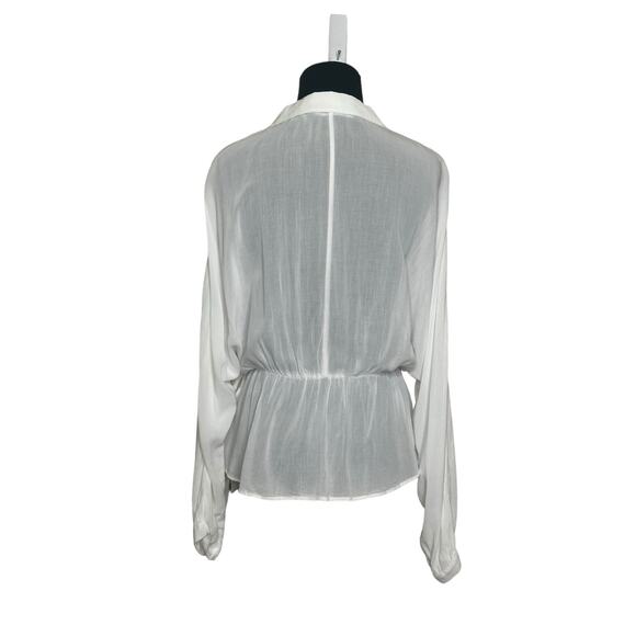 Zara white sheer long sleeves crossed front peplum blouse size small - Picture 2 of 12